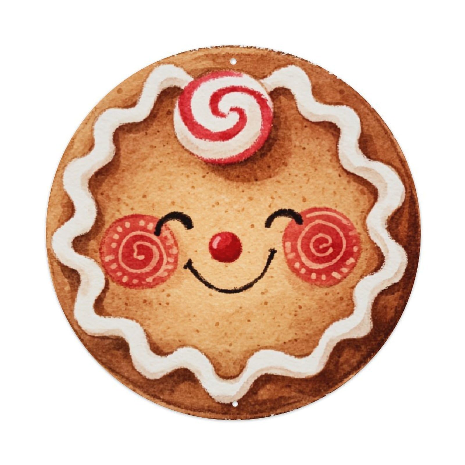 Happy Cookie Face Pattern Print Retro Metal Sign Round Tin Sign, Vintage Decor Art Poster for Bar, Home, Man Cave, Kitchen, Laundry Room Gift 8x8Inch
