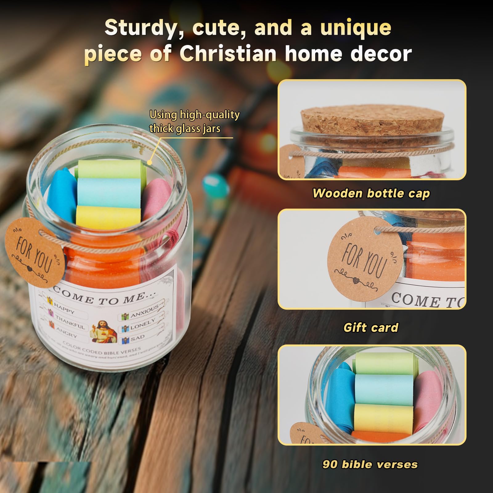 Bible Verse Jar with Color-Coded Scripture Cards, Christian Gifts for Women, Mom, Dad & Best Friend, Birthday Gifts For Women, Christmas & Mother's Day Gift & Easter Decorations & Bible Study Supplies