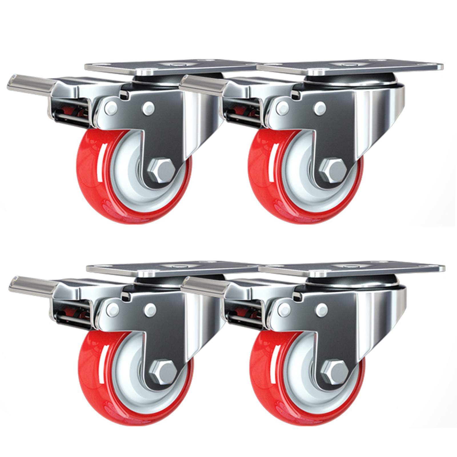 GYRAZXS Heavy Duty Swivel Furniture Casters Red Polyurethane Wheels 180kg Load Capacity Plate Mounted 125mm (5 Inch) Rotating Trolley Wheels for Easy Mobility