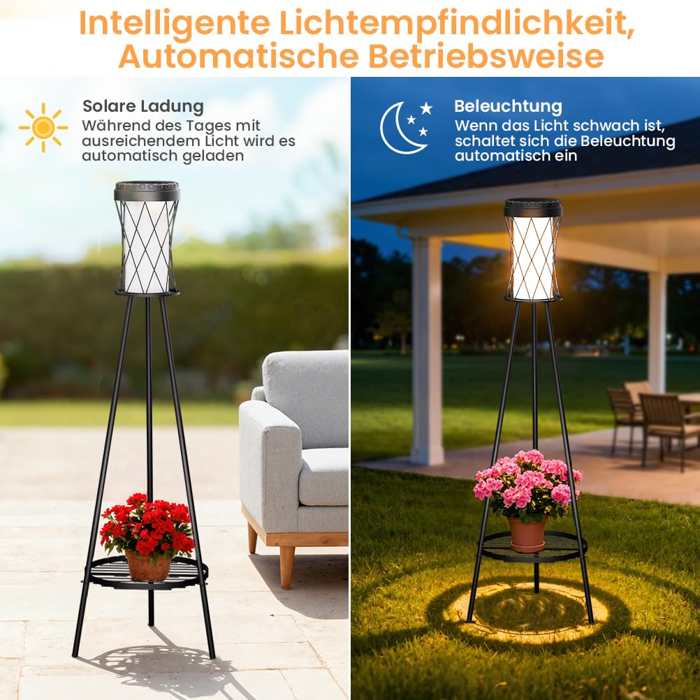 OUSFOT Solarlampen für Außen USB Ständer Wasserdicht Gartenlampen Solar Drei Farbtemperatureinstellungen