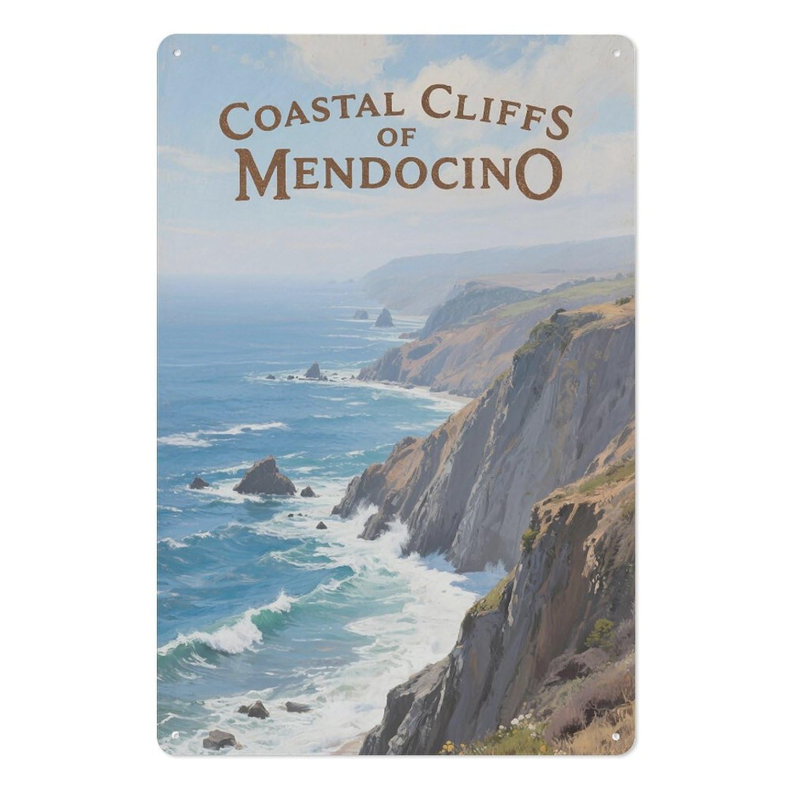 Coastal Cliffs of Mendocino Retro Design Tin Painting Vintage Tin Sign 08x12inch(20x30cm) Wall Art for Home Office Bedroom Living Room Cafes Wall Decor