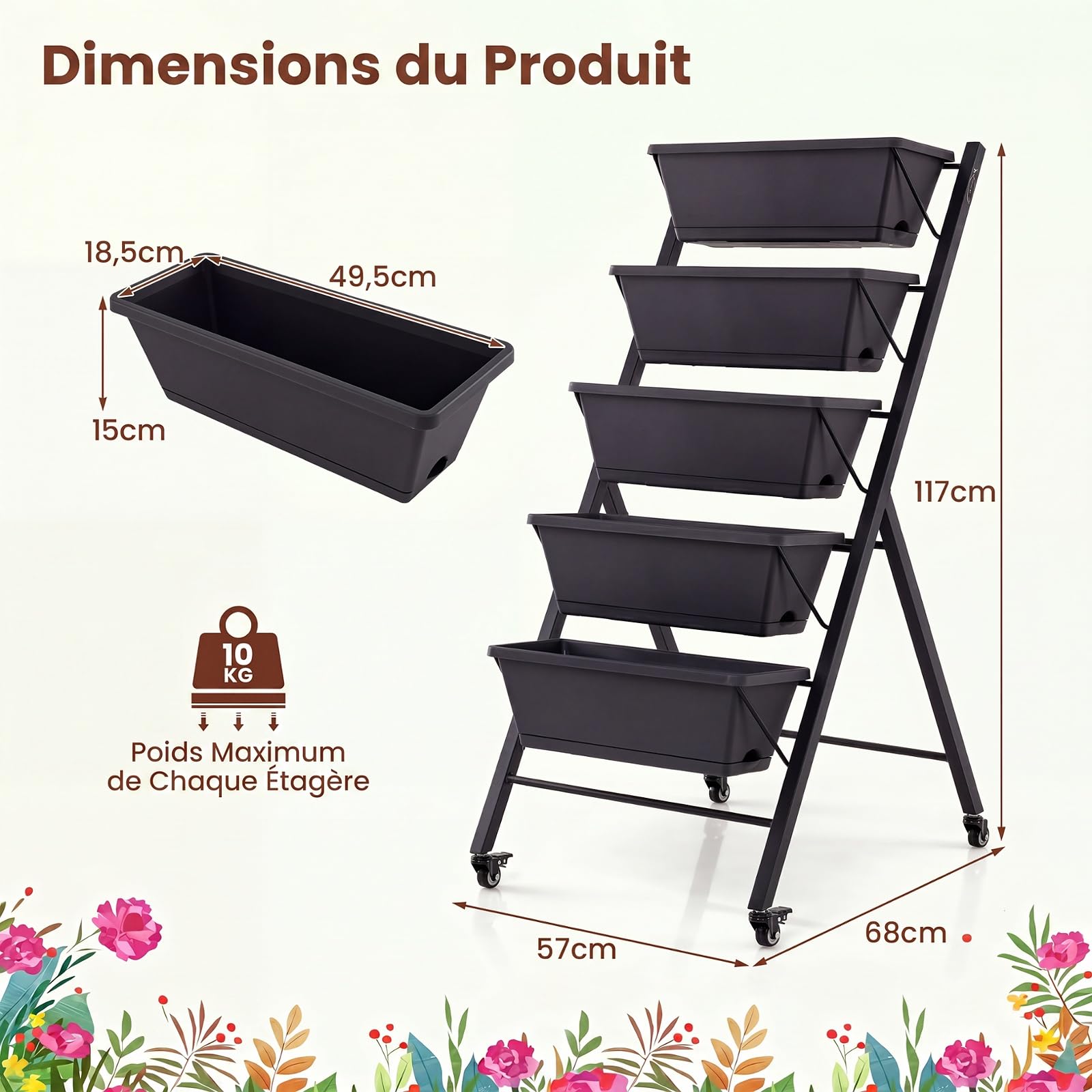 GYMAX Jardinière Surélevée Extérieur à 5 Niveaux avec Bacs Amovibles