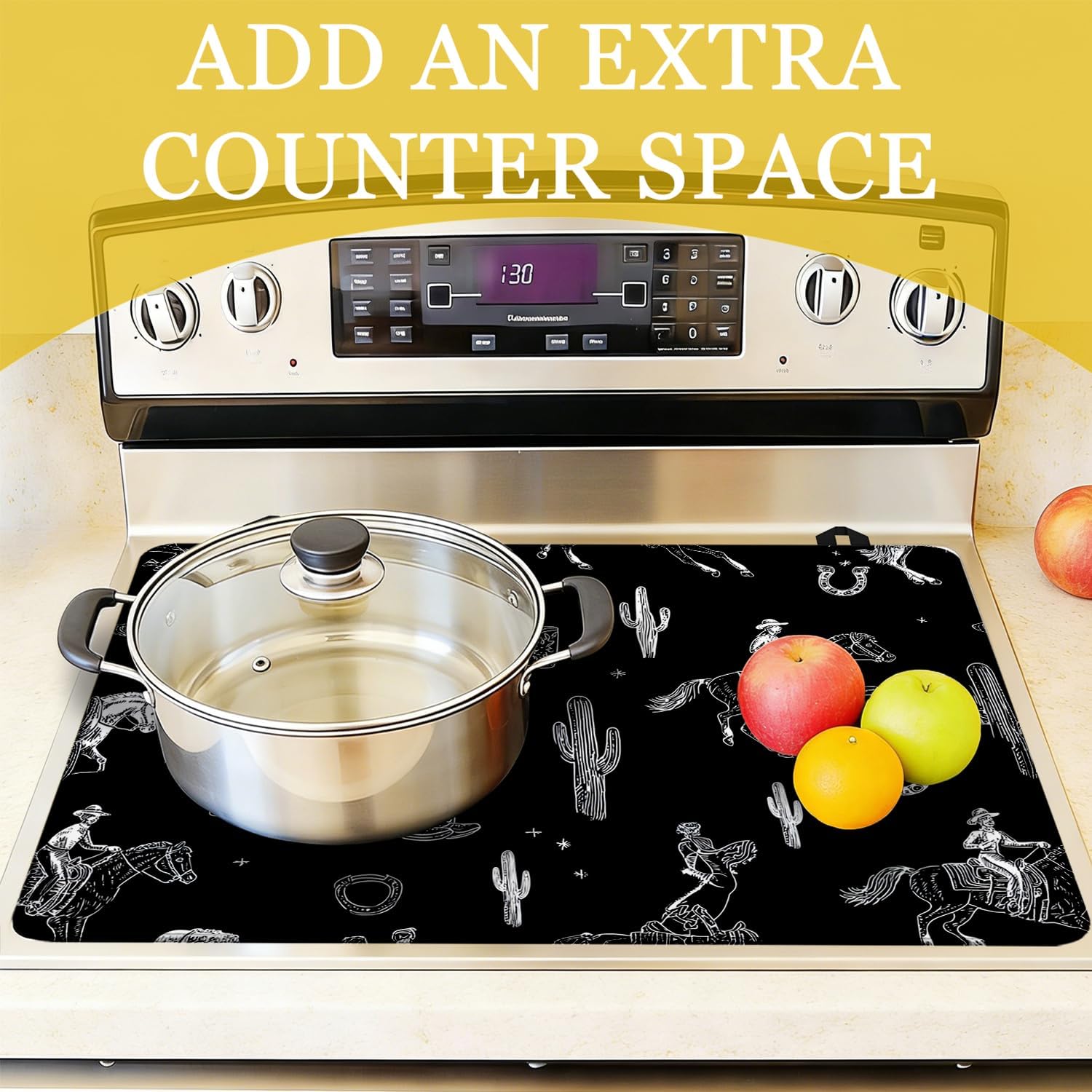 Western Cowboy Cactus Electric Stove Top Cover Protector,Glass Top Gas Stove Pad Heat Resistant Range Cooktop Mat for Kitchen 28"x20"