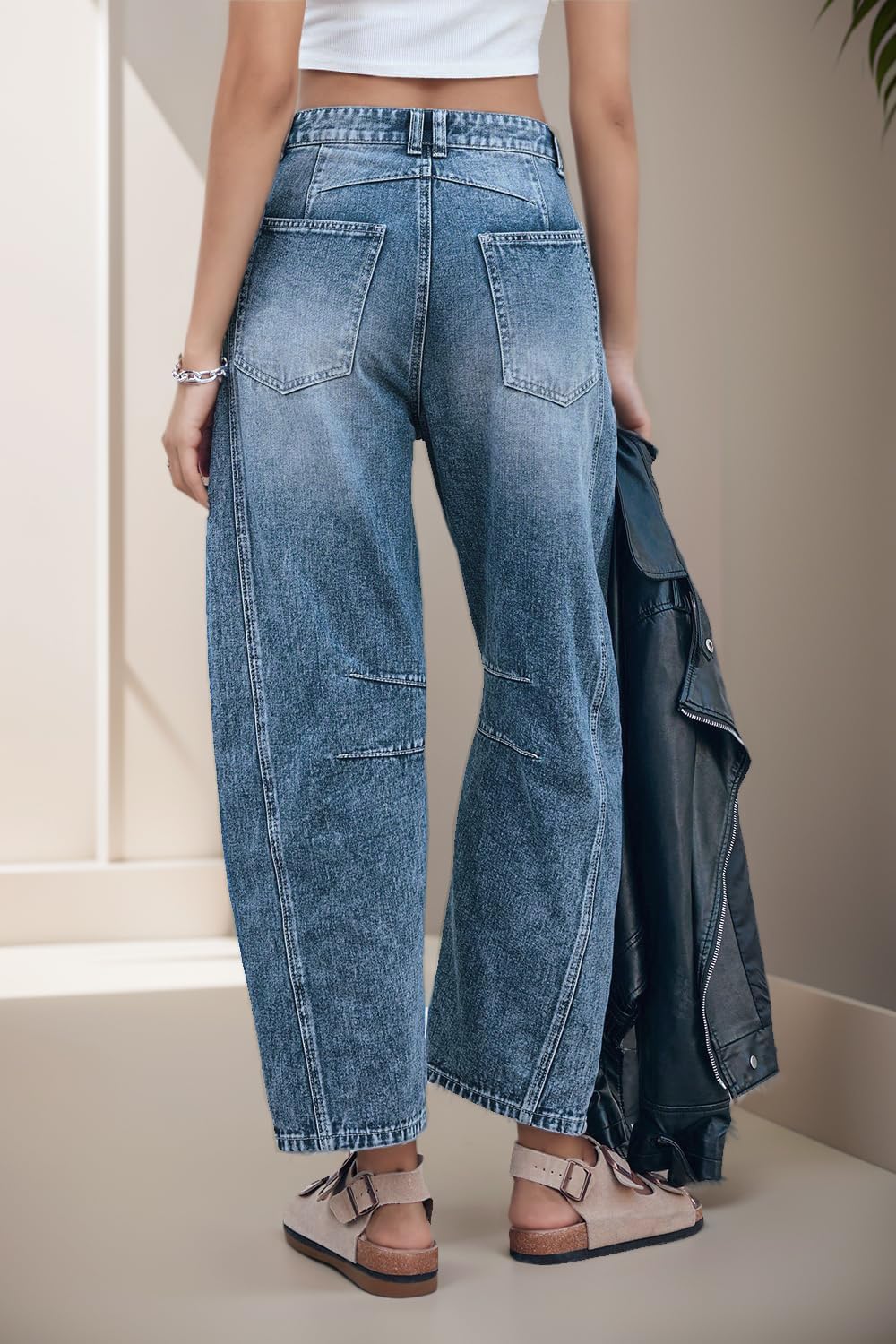 Allimy Womens Jeans Mid Rise Barrel Leg Vintage Jeans for Women Trendy 2025 Denim Pants Non Stretch - Image 5