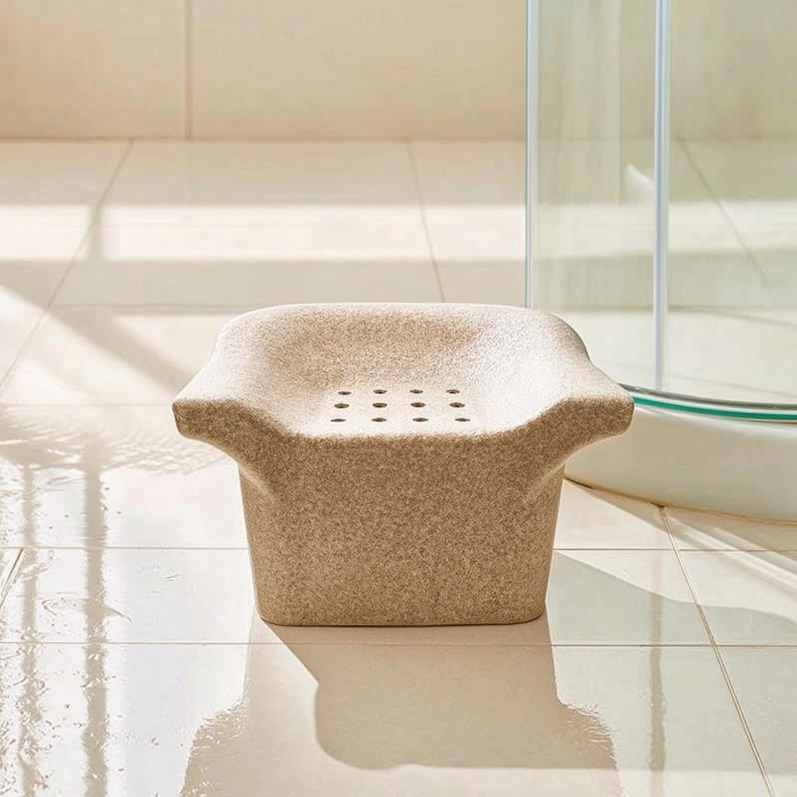 Sgabello con Seduta Traforata Compatto Sgabello da Doccia Impermeabile Sedile da Doccia con Fori per Persone di età Avanzata, Grigio-Blu