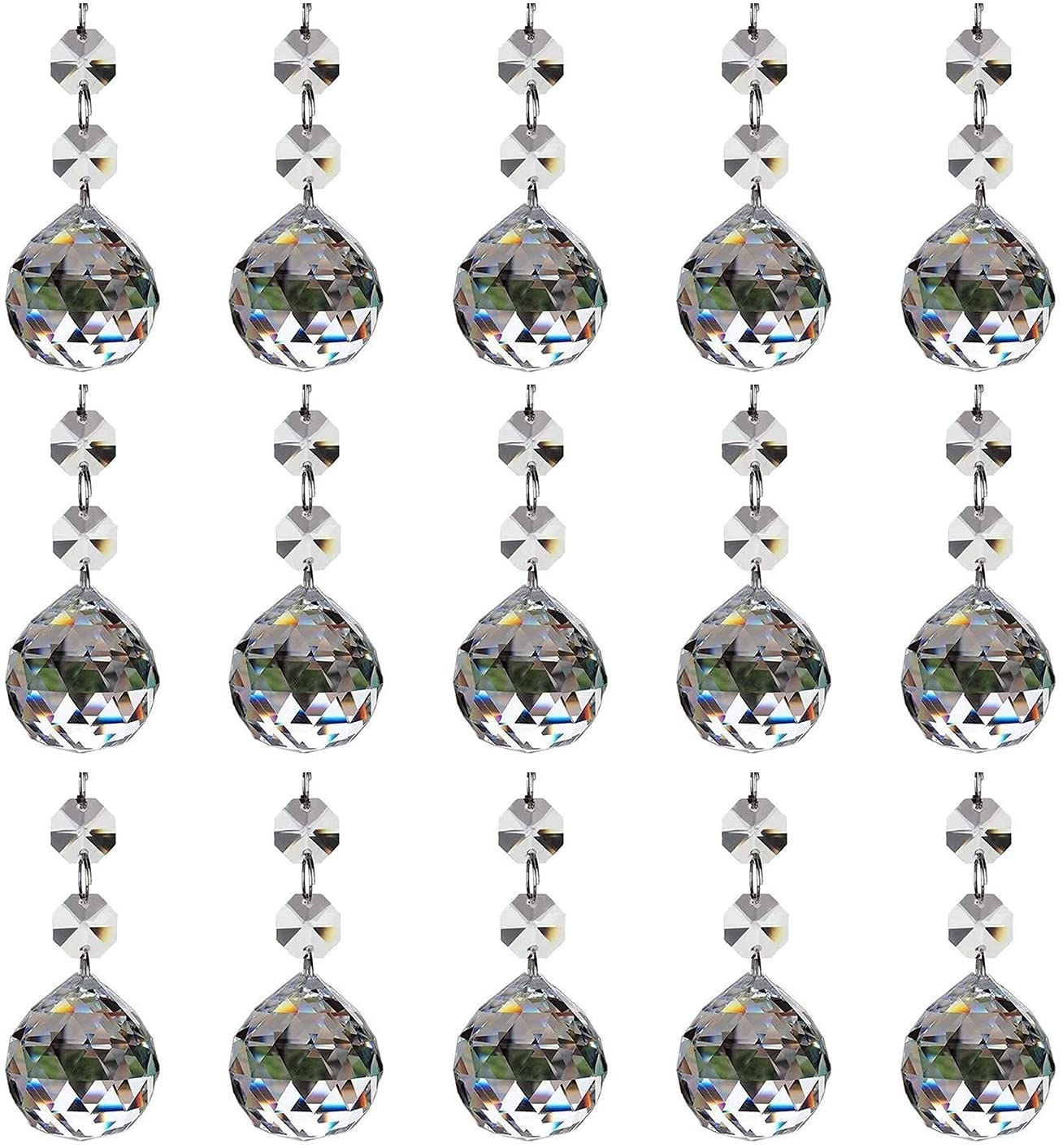 Crystal Prism Suncatcher 15 PCS Beaded Glass Art Hanging Crystal Sun Catcher Prism Ball for Christmas Tree Decoration and Car Pendants