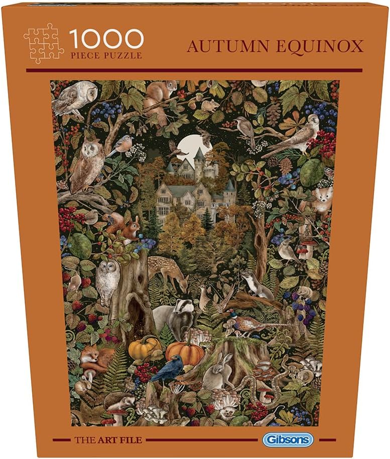 Gibsons The Art File Autumn Equinox 1000 Piece Jigsaw Puzzle – Made in America – Woodland Castle & Wild Animals Artwork – Sustainable Puzzle for Adults & Teens