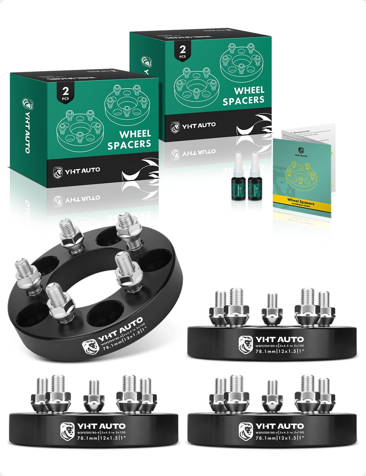 YHTAUTO 5x100/5x112mm Hub Centric Wheel Adapters 10mm Compatible with Audi, Volkswagen Models, A4, TT, Jetta, Passat, w/ M14X1.5 & 12.9 Grade Studs, 57.1mm Hub Bore 5 Lug 2PCS Black