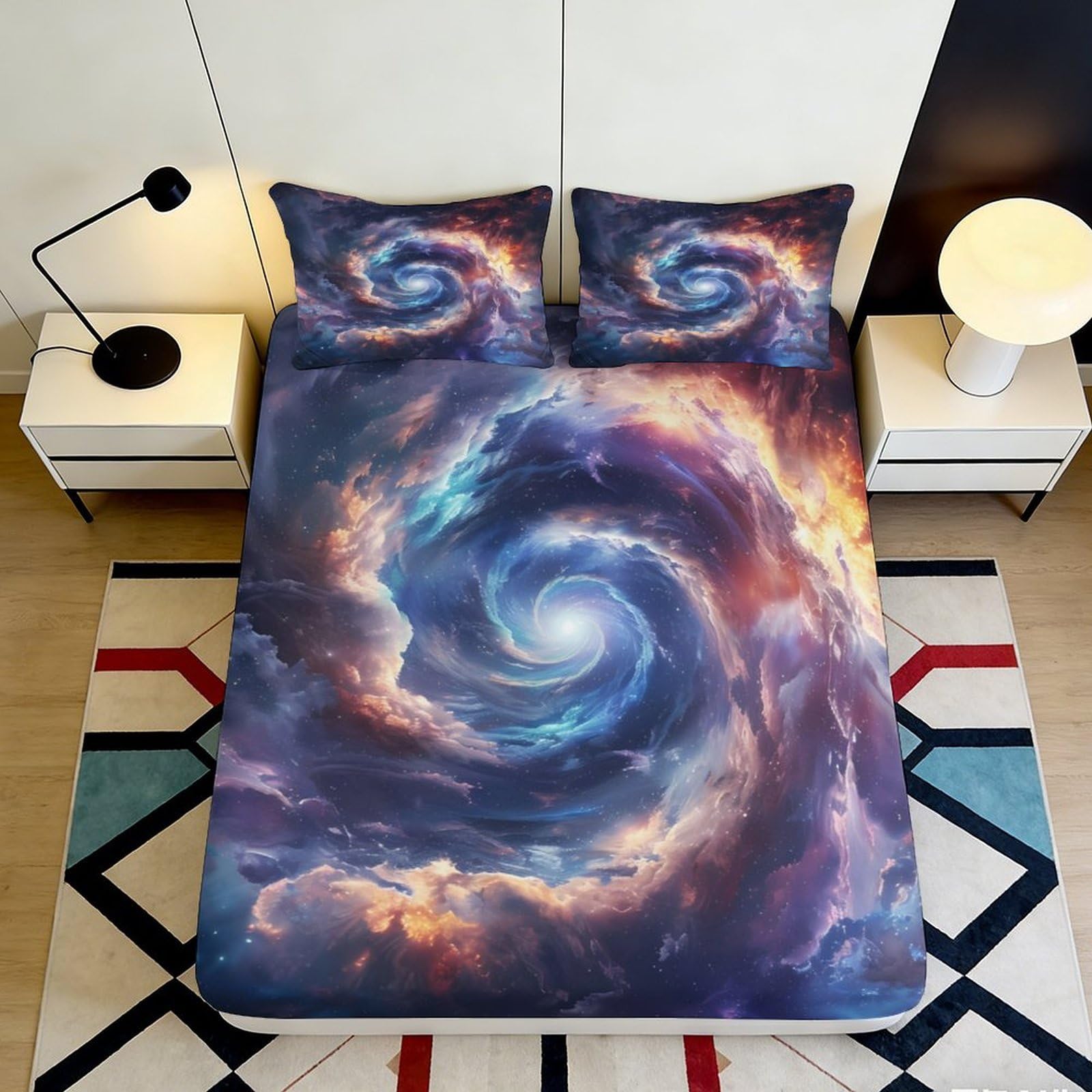 3D Printed Galaxy Starry Sky Fitted Sheet Microfiber Soft Cosmic Nebula Mattress Cover for Bedroom Decor 90x200x25cm