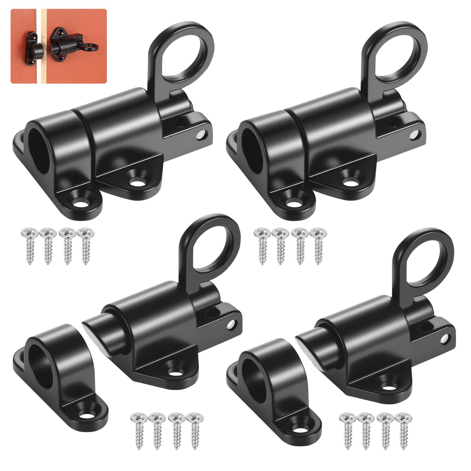 4 Pcs Security Automatic Spring Latch Locks, Door Spring Bolt Latches, BlackSpring Door Latch for Window Catch Shed Doors Cabinet Wooden Doors Gates Loft Hatch Catch