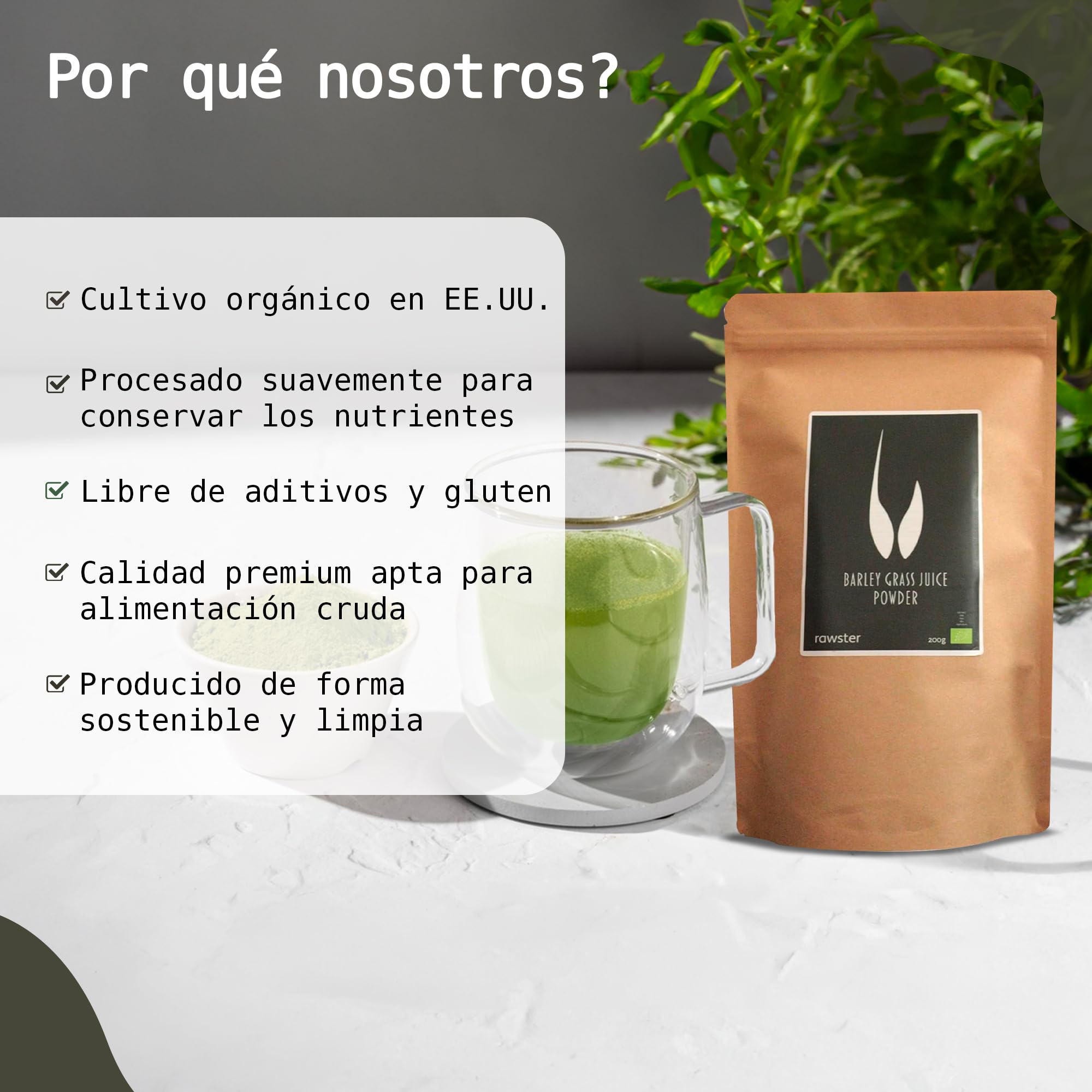 Organic Barley Grass Juice Powder 200 g Certified Premium 100% Soluble Alkaline