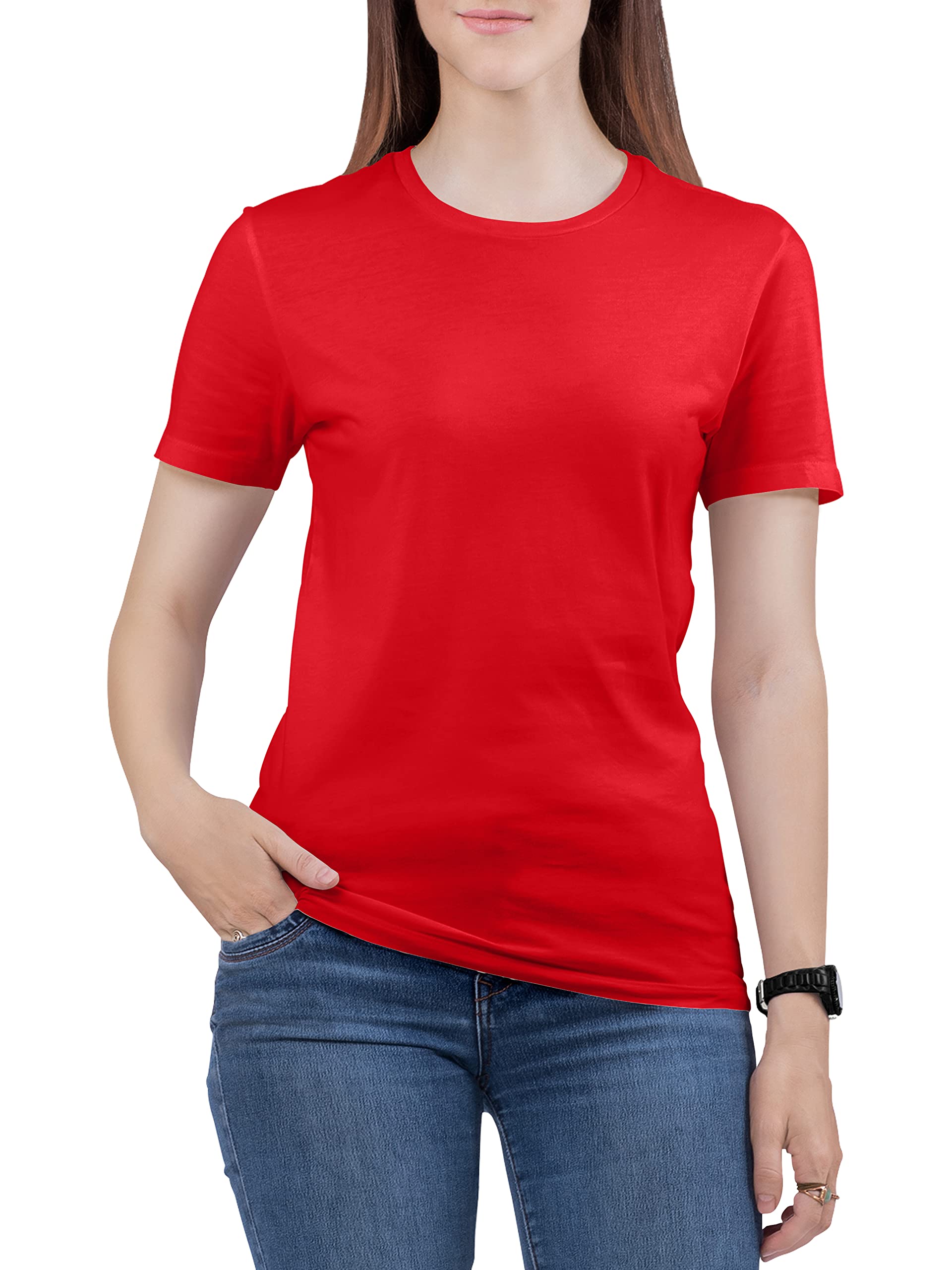 Love My FashionsWomen's Round Neck Short Sleeves Plain Cotton T-Shirt