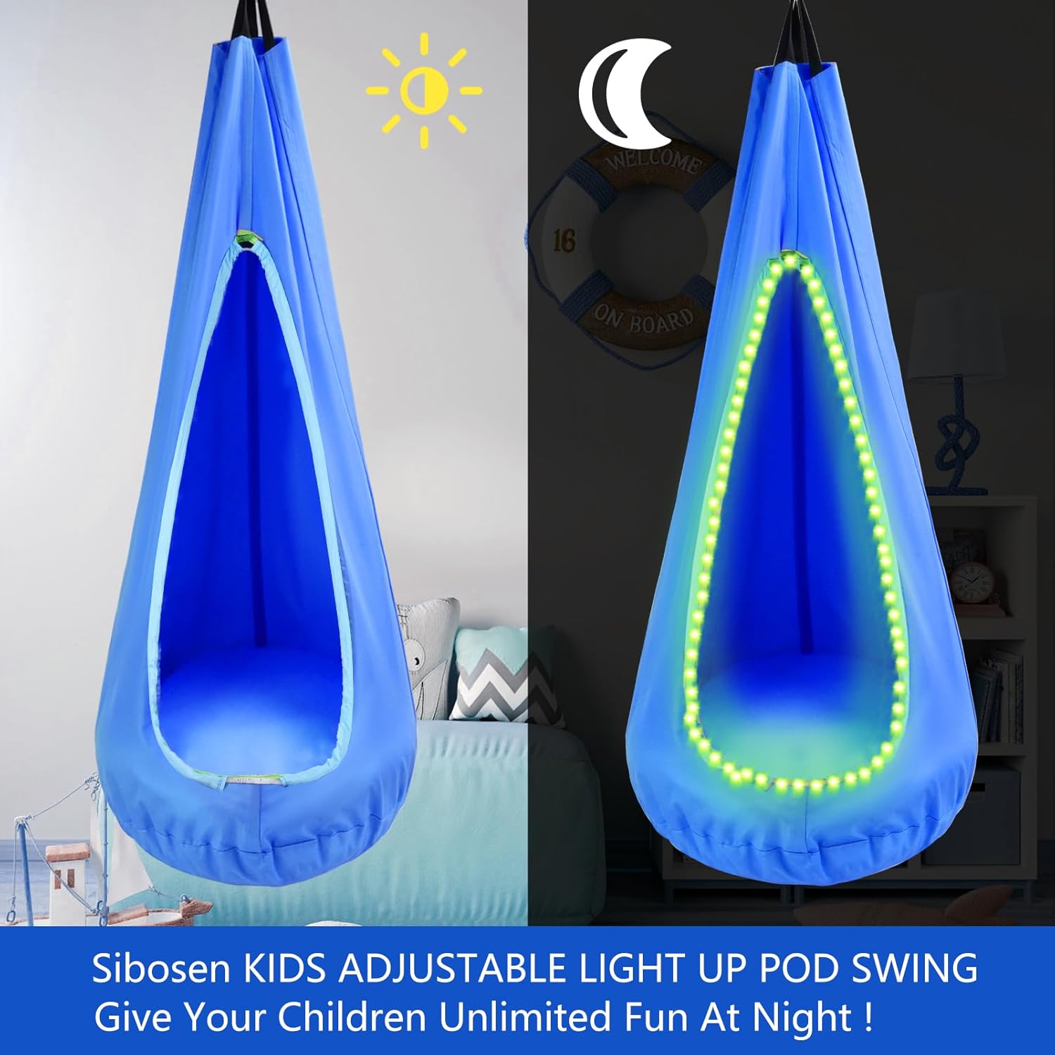 Light Up Kids Pod Swing Seat – Sensory Hammock Chair with Remote & Bluetooth App Control LED Lights, Inflatable Cushion, Pocket – Indoor & Outdoor Swing for Autism & Relaxation 5 71znBVkFUWL. AC SL1500