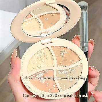 4 Colors Concealer Palette Full Coverage, Cream Color Corrector Palettes | Blendable Multi-Palette for Dark Circles Red Marks Scars,under Eye Brightene,Waterproof Foundation Contour Palette with Brush