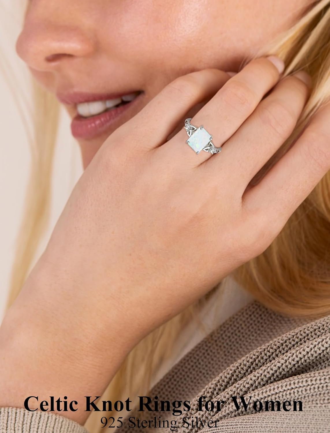 Emerald Cut Engagement Ring Sterling Silver Celtic Knot Ring Solitaire Wedding Band Birthstone Jewelry Size 5-10 - Image 2