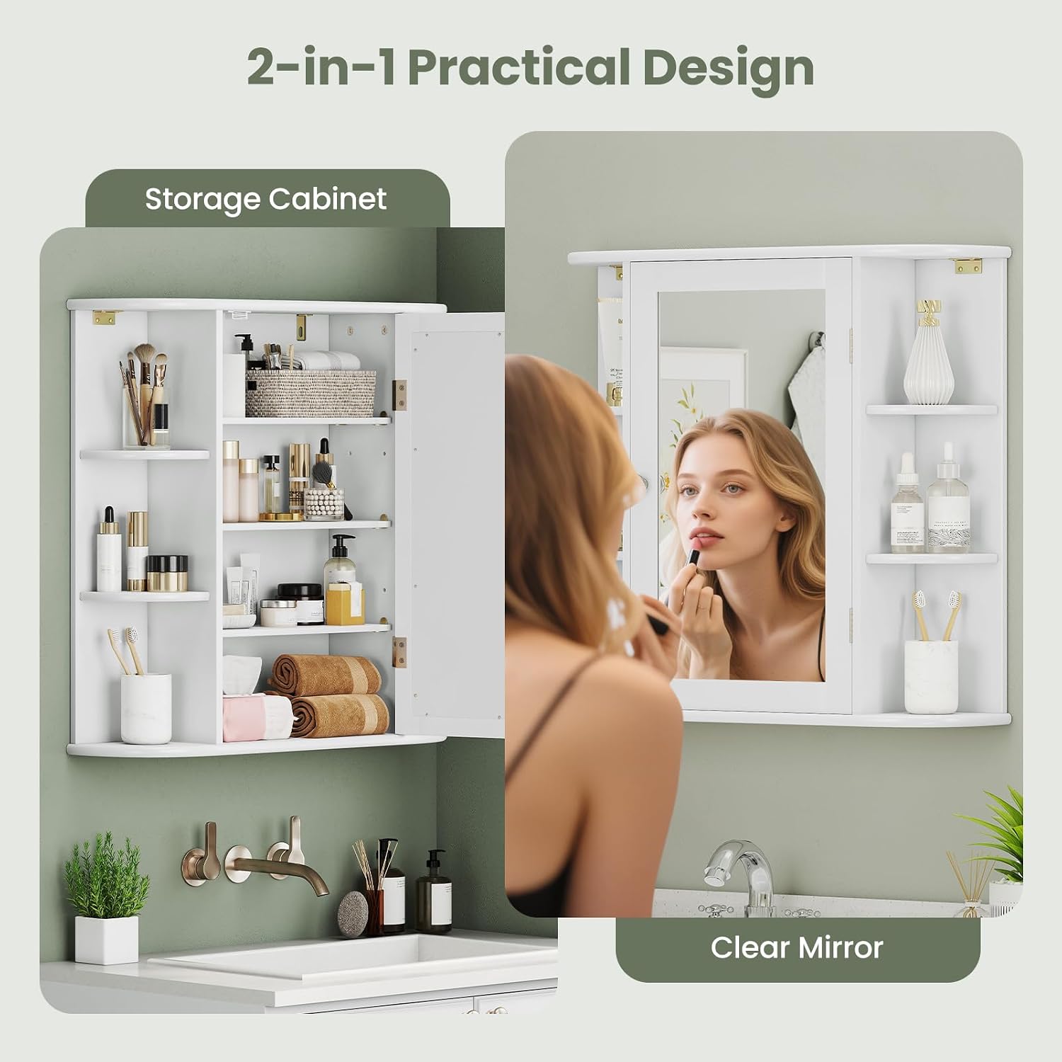 Giantex Bathroom Medicine Cabinet, Wall Mounted Bathroom Mirror Cabinet with Mirrored Door & 4 Interior Shelves, 6 Open Shelves, Mounting Hardware, Space-Saving Storage Cabinet, White