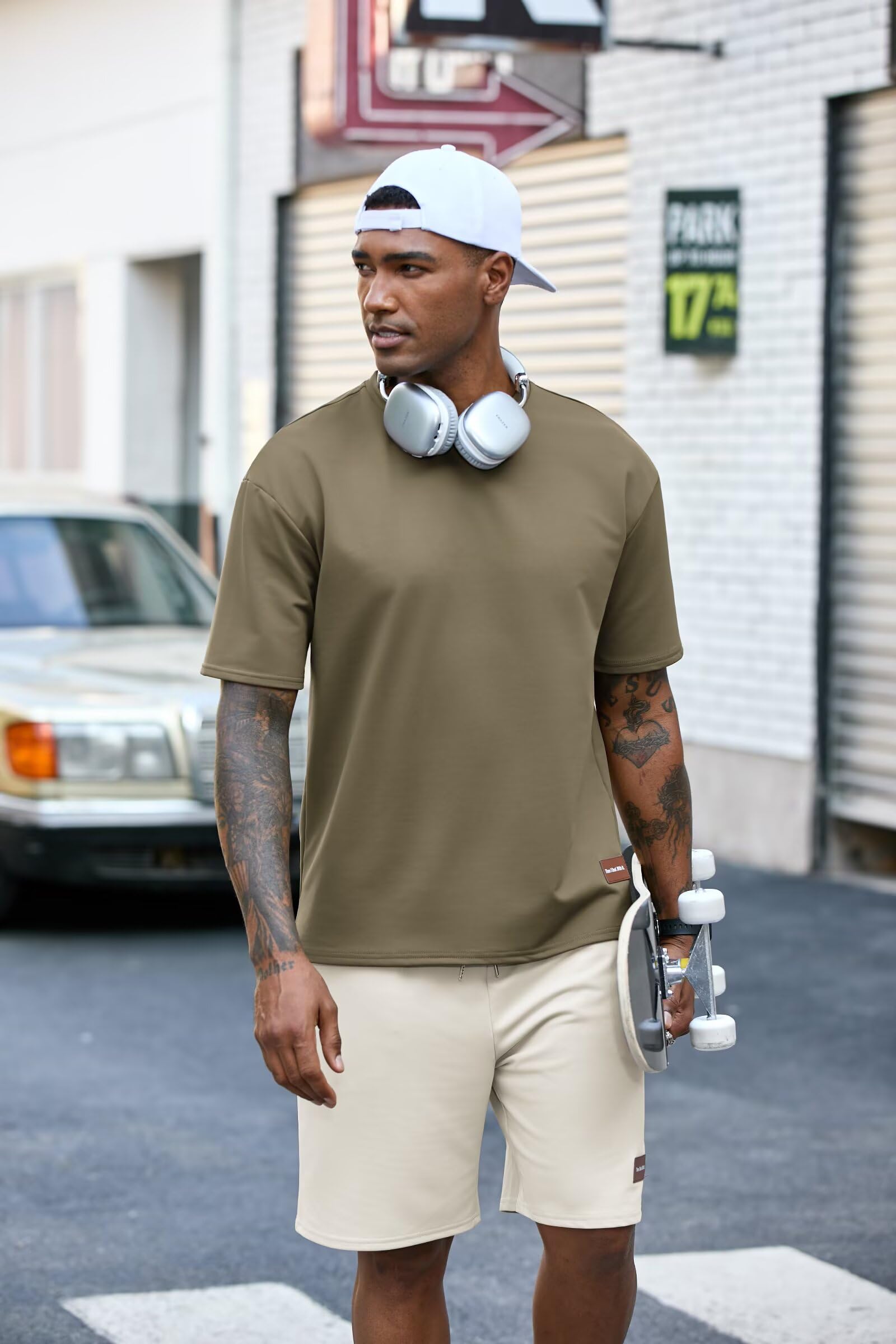 Remxi Herren Kurzarm Trainingsanzug 2 Teiler Set Casual T-Shirt Kurze Hose mit Taschen Sommer Jogginganzug für Männer Tracksuit