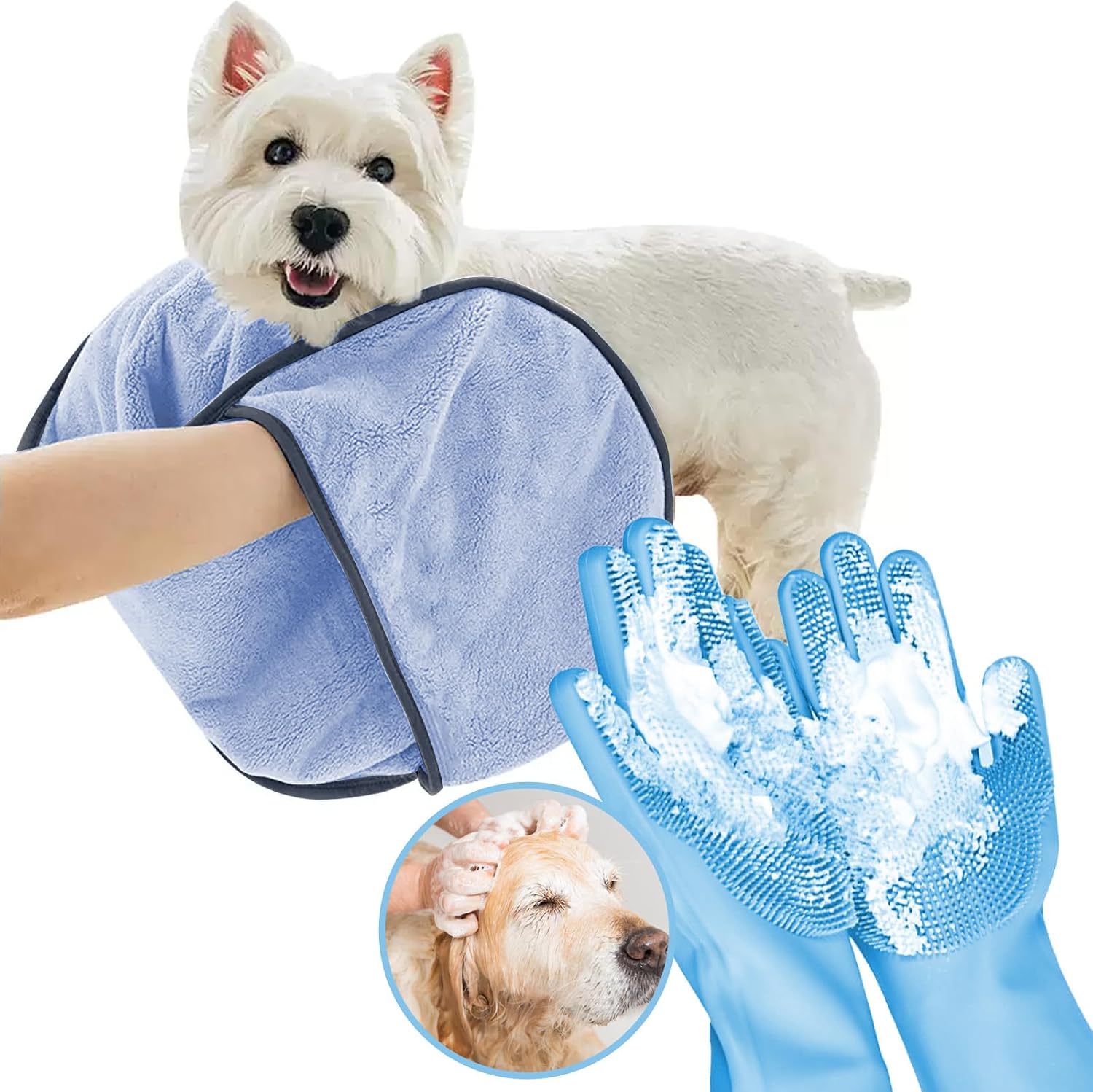 Dog Towels for Drying Dogs Small Medium Large, 2 Pack Dog Cat Drying Bath Towel 30.3"x13.8" with Hand Pocket,Absorbent Pet Towel for Dog Cat Grey