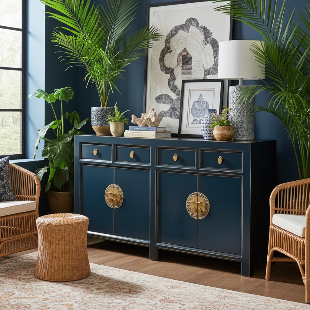 Chińskie meble azjatyckie komoda kredens szafka bufet szafka weselna vintage styl kolonialny styl Shabby Chic (Midnight-Blue)