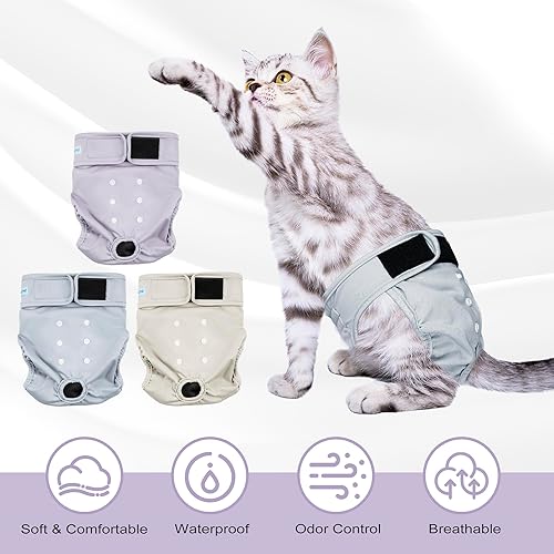 Miniatura 3 de Paw Legend Pañales para gatos hembras, lavables, reutilizables, pañales para gatos para incontinencia, pañales para mascotas (paquete de 3, XS)