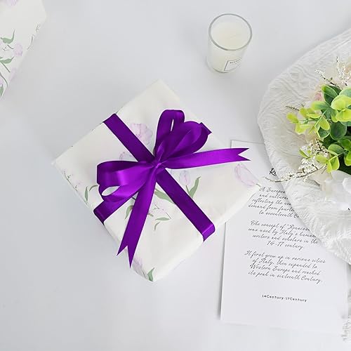 Miniatura 346 de Cinta de satén rosa polvoriento de doble cara de 1/4 pulgadas x 50 yardas, cintas de poliéster polvorientas para envolver regalos, cinta de tela