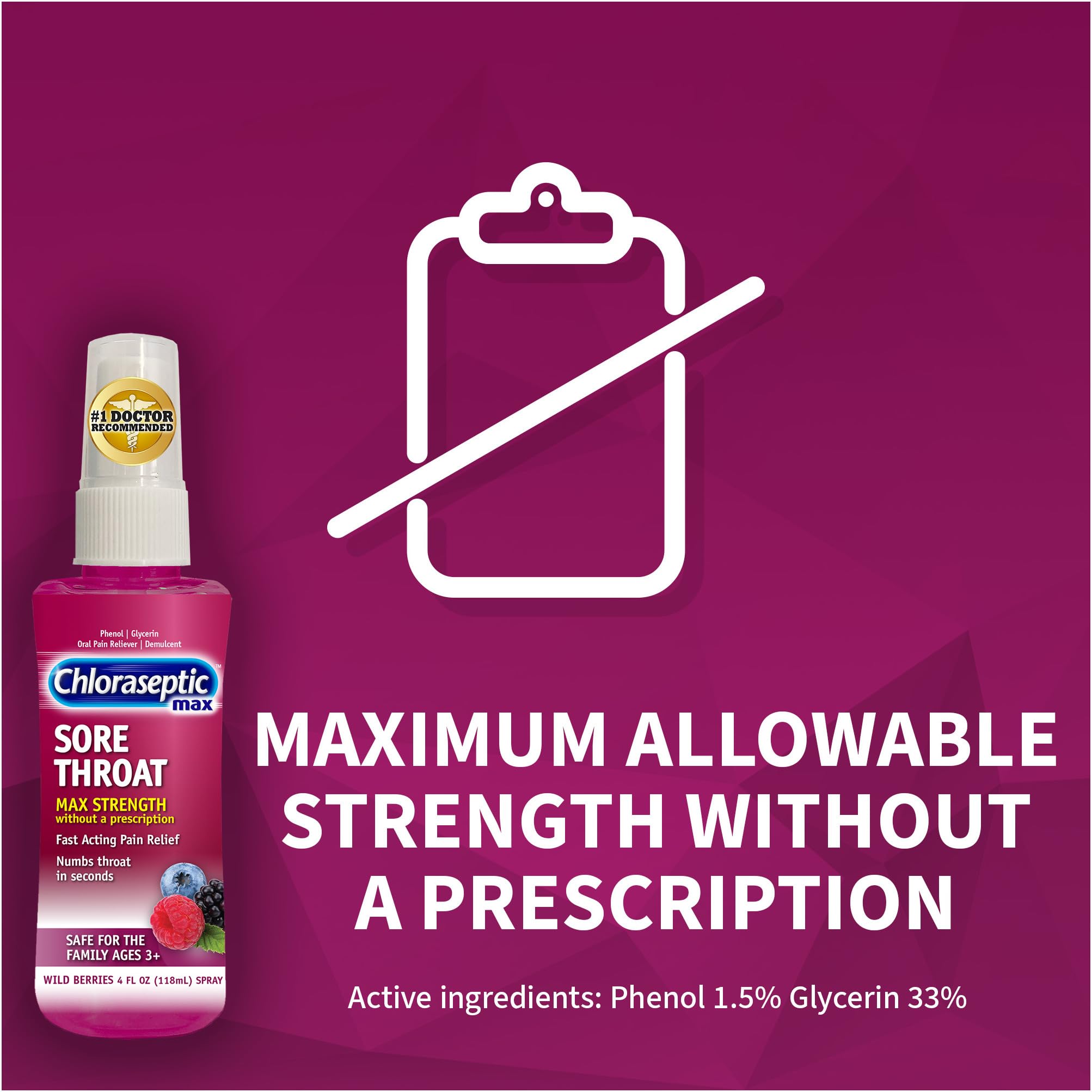 Chloraseptic Max Strength Sore Throat Spray, Sugar-Free Wild Berry, 4 Fl Oz — Amazon image 3