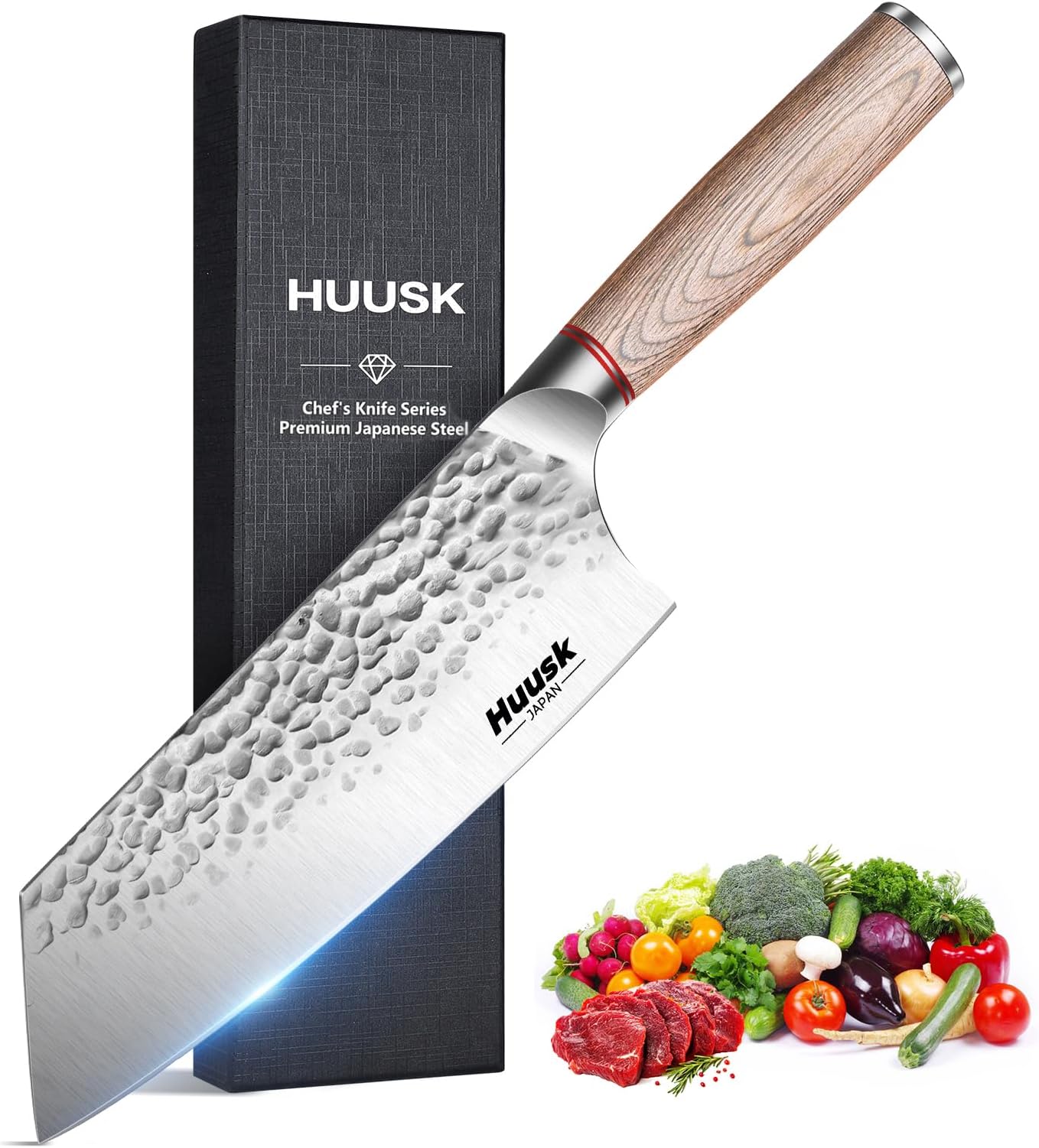 kitchen knives, 7.7-Inch Japanese Cleaver Knife Professional High Carbon Steel Butcher Knife for Vegetable Meat Cleavers with Wood Handle for Family Restaurant