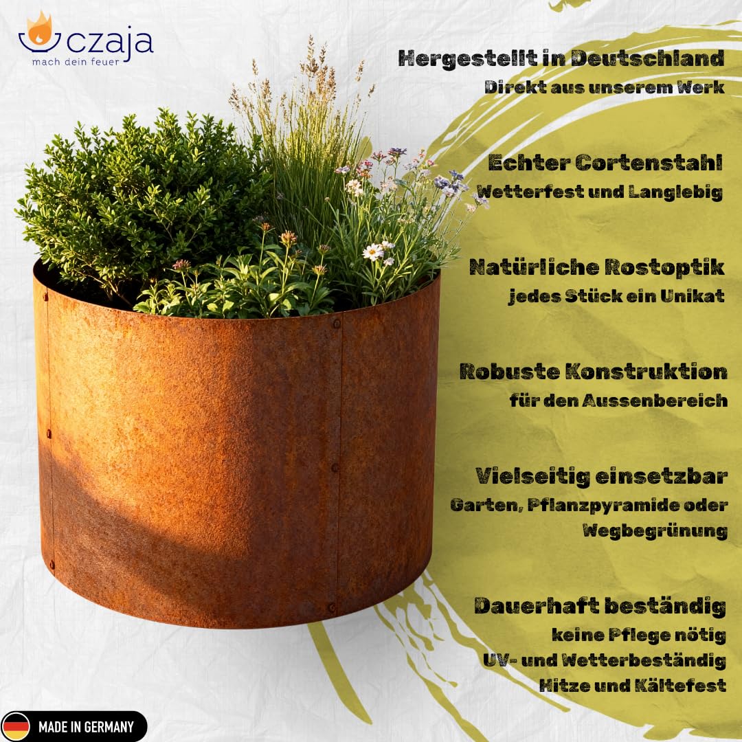 Pflanzring Cortenstahl 60 x 40 cm - aus echtem 1,5 mm Cortenstahl - Runde Beeteinfassung & Beetumrandung für den Garten – Wetterfest