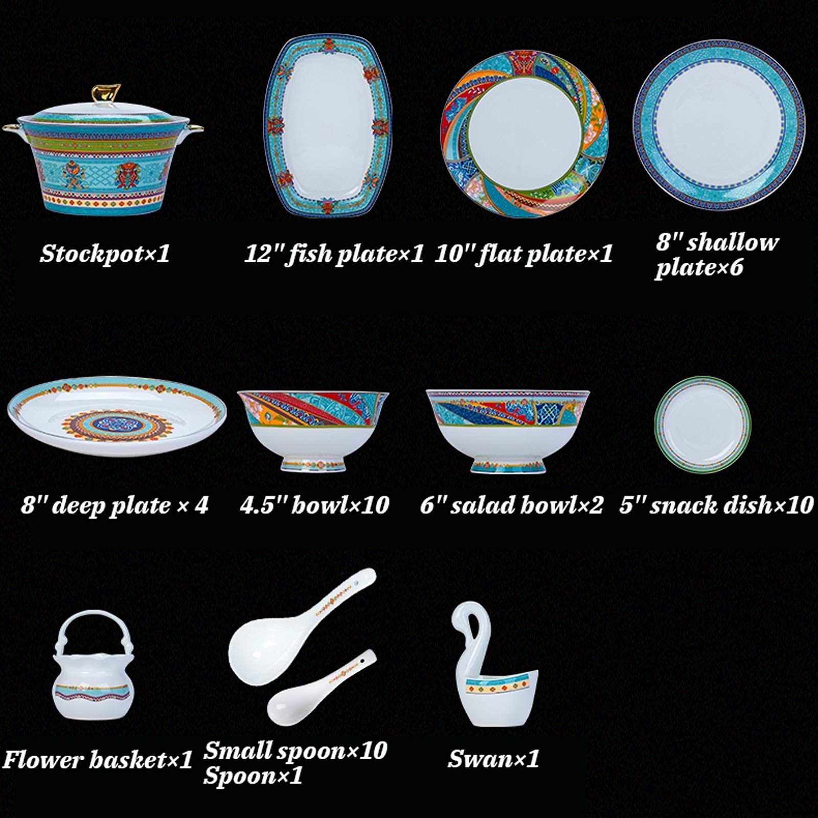 H3TF5J Ceramiczny zestaw zastawy stołowej, 48-częściowy wysokiej klasy zastawa stołowa, zestaw stołowy w Chinach kości, zastawa stołowa bankietów domowych, prezenty ślubne w parametrach domowych