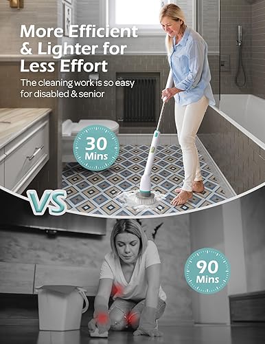 Miniatura 5 de LyriFine Limpiador eléctrico giratorio, cepillo limpiador de baño impermeable IPX7 de cuerpo completo, limpiador de ducha con mango largo y 2