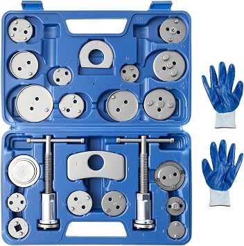 22Pcs Brake Caliper Rewind Tool Kit Universal Disc Brake Piston Wind Back Tool Set for Cars Trucks & SUVs Heavy-Duty Caliper Compression Tool for Front & Rear Brake Pad Replacement