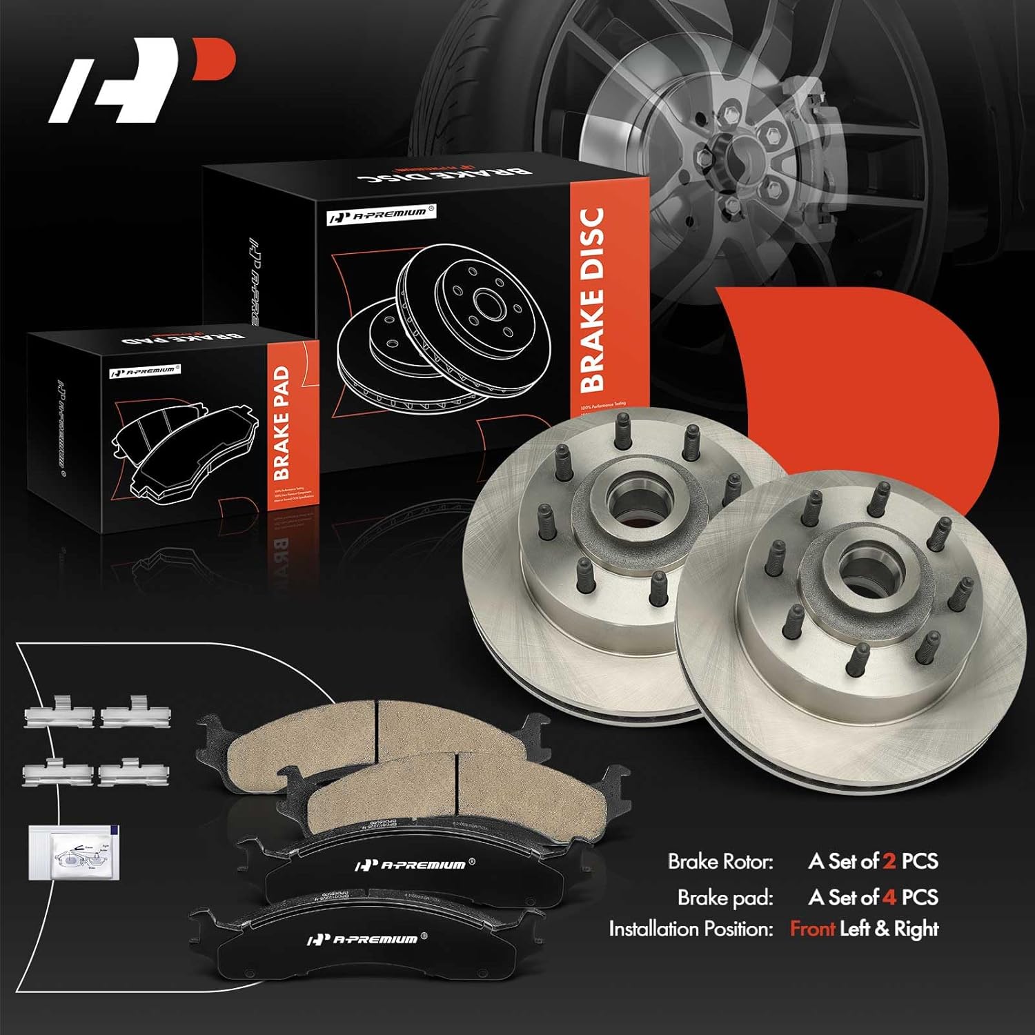 A-Premium 12.82 inch (325.6 mm) Front Vented Disc Brake Rotors + Ceramic Pads Kit Compatible with Select Dodge Models - Ram 2500 Van/Ram 3500 Van 1999-2003, B2500/B3500 1998-1998, 6-PC Set