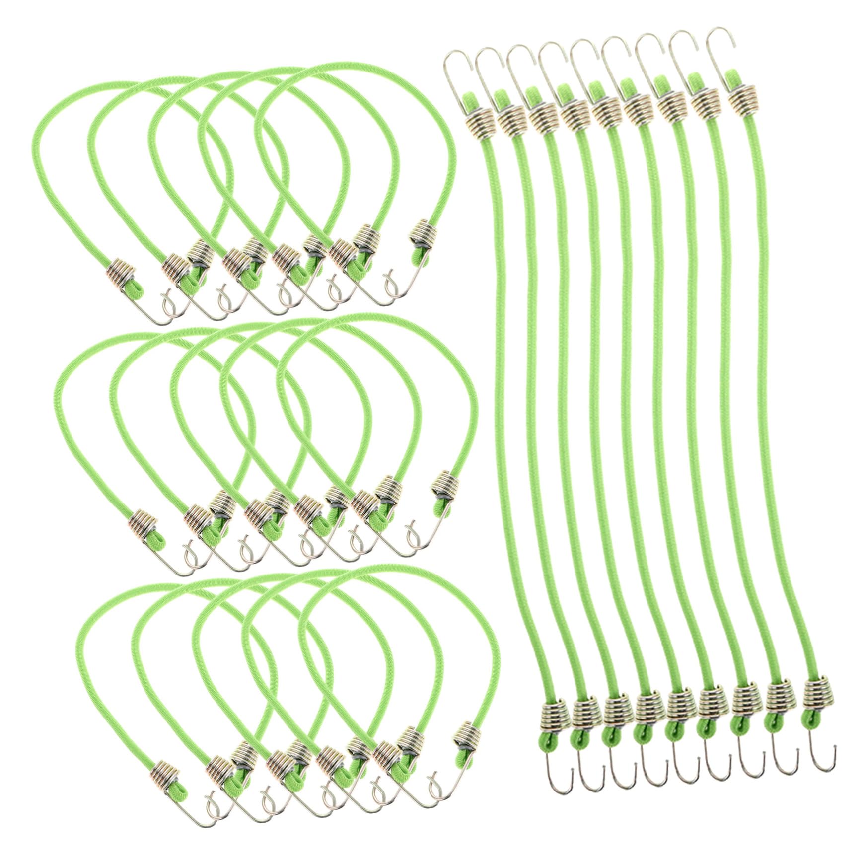 Corde Elastiche Mini con Ganci, 50 Pezzi, Verde, Regolabili | Lattice e Zinco, per Zaini e Bagagli, Uso Tenda e Cargo, Lunghezza Adattabile