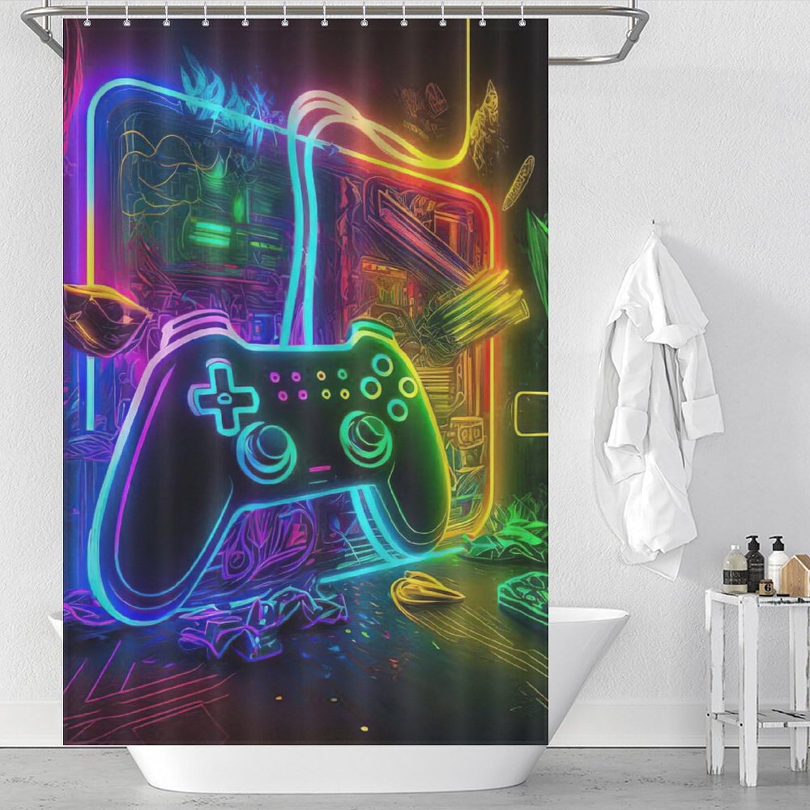 Rideau de douche contrôleurs de jeu en polyester imperméable 122x183 cm avec 12 crochets
