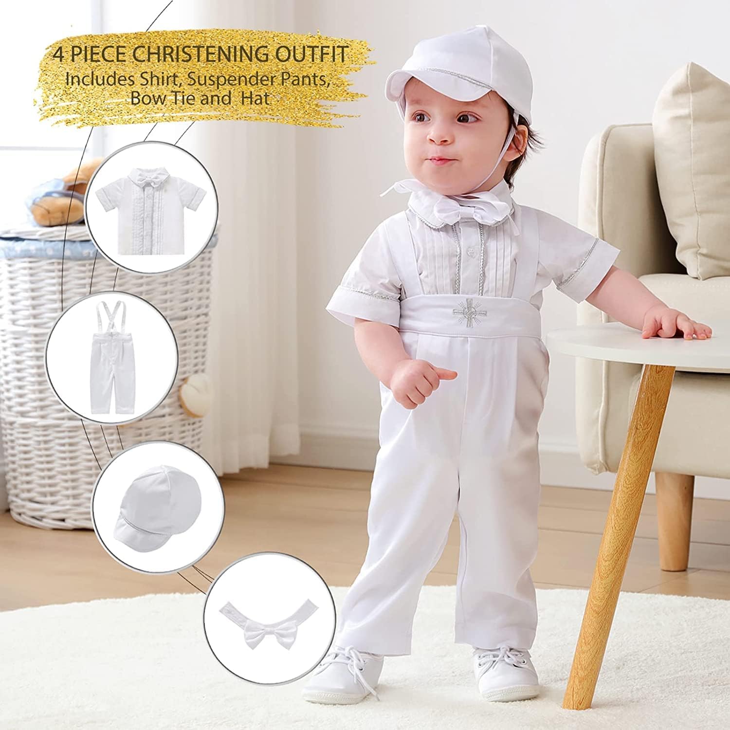 Booulfi Baby Kleidung Jungen Baumwollstoff Baby Anzug Junge Hochzeit Taufanzug Taufkleid Junge Weihnachtsoutfit Trachtenhemd