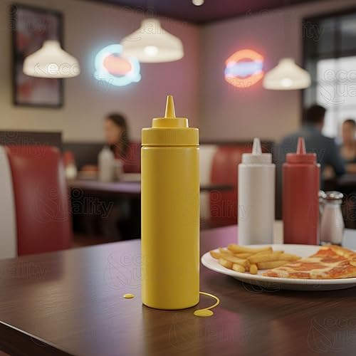 Miniatura 5 de Paquete de 2 botellas de plástico amarillo de 24 onzas para condimentos, salsas, aderezos, artes y manualidades, salsa de tomate, mostaza, aceite,