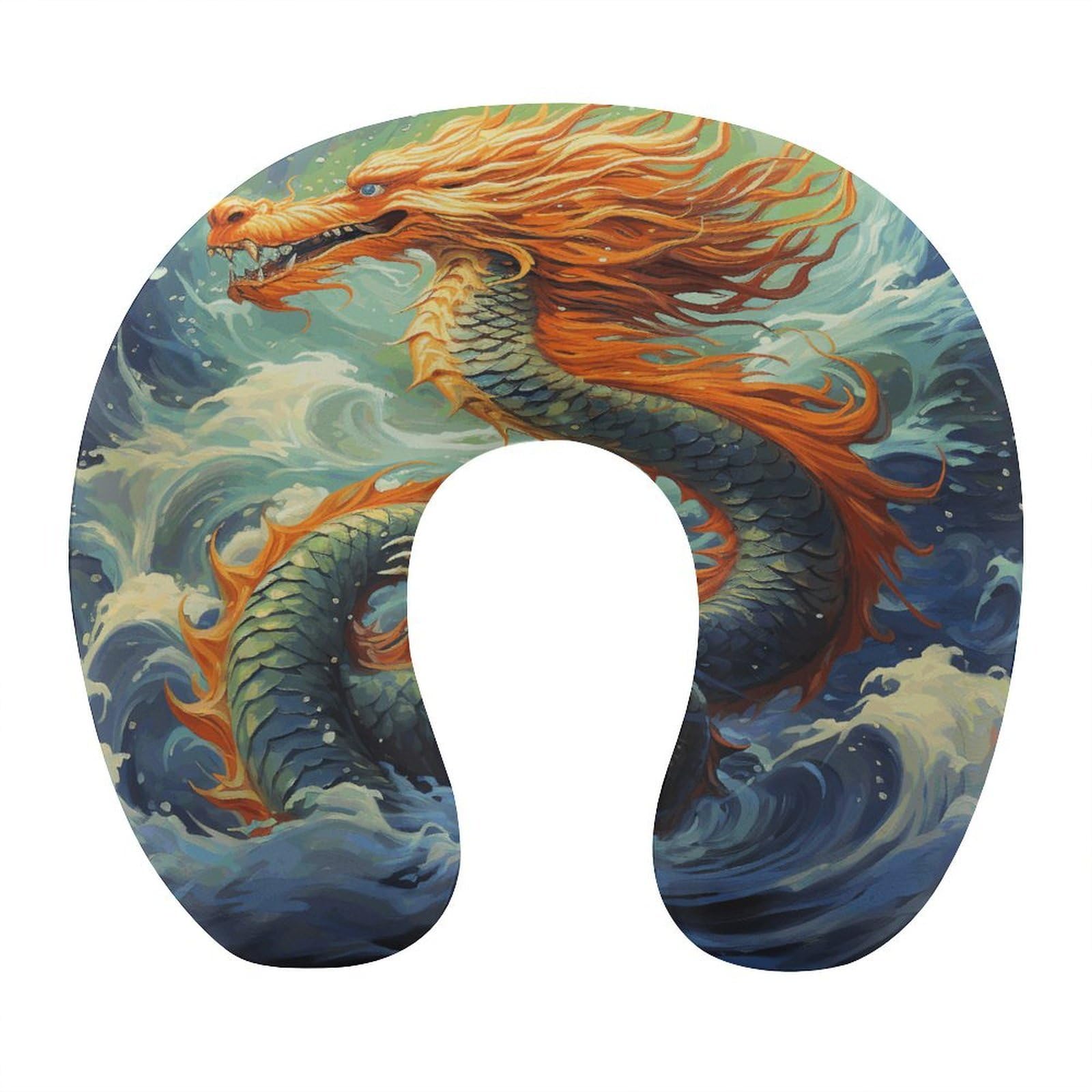 MUSM Chinese Dragon Oil Painting Travel Pillow for Sleeping Comfortable Portable U Shaped Pillows for Airplane Car Train Lightweight Memory Foam Neck Pillow for Home Office Travelling