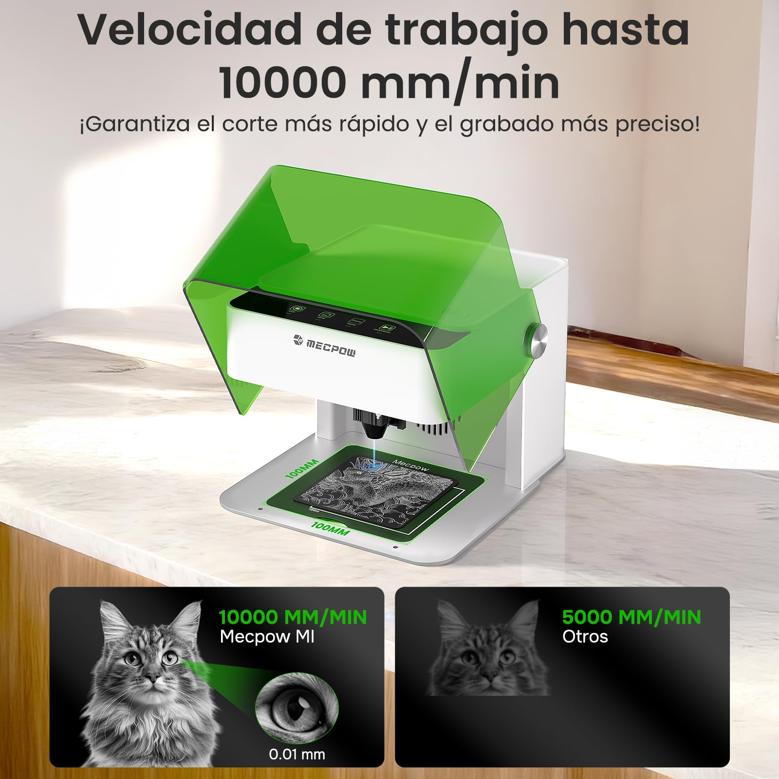 M1 Mini Grabadora Laser, Cortadora Laser de diodo de 5 W portátil de oficina, velocidad de grabado 10000 mm/min, zona de grabado 100 x 100 mm, precisión hasta 0,01 mm