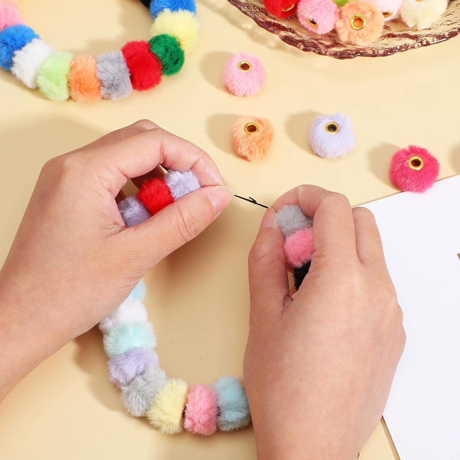 300 Pcs Fluffy Faux Fur Pom Pom Beads, 30 Colors Soft Fuzzy Craft Beads for DIY Jewelry, Keychains, Pens and Handicrafts Accessories - Image 5