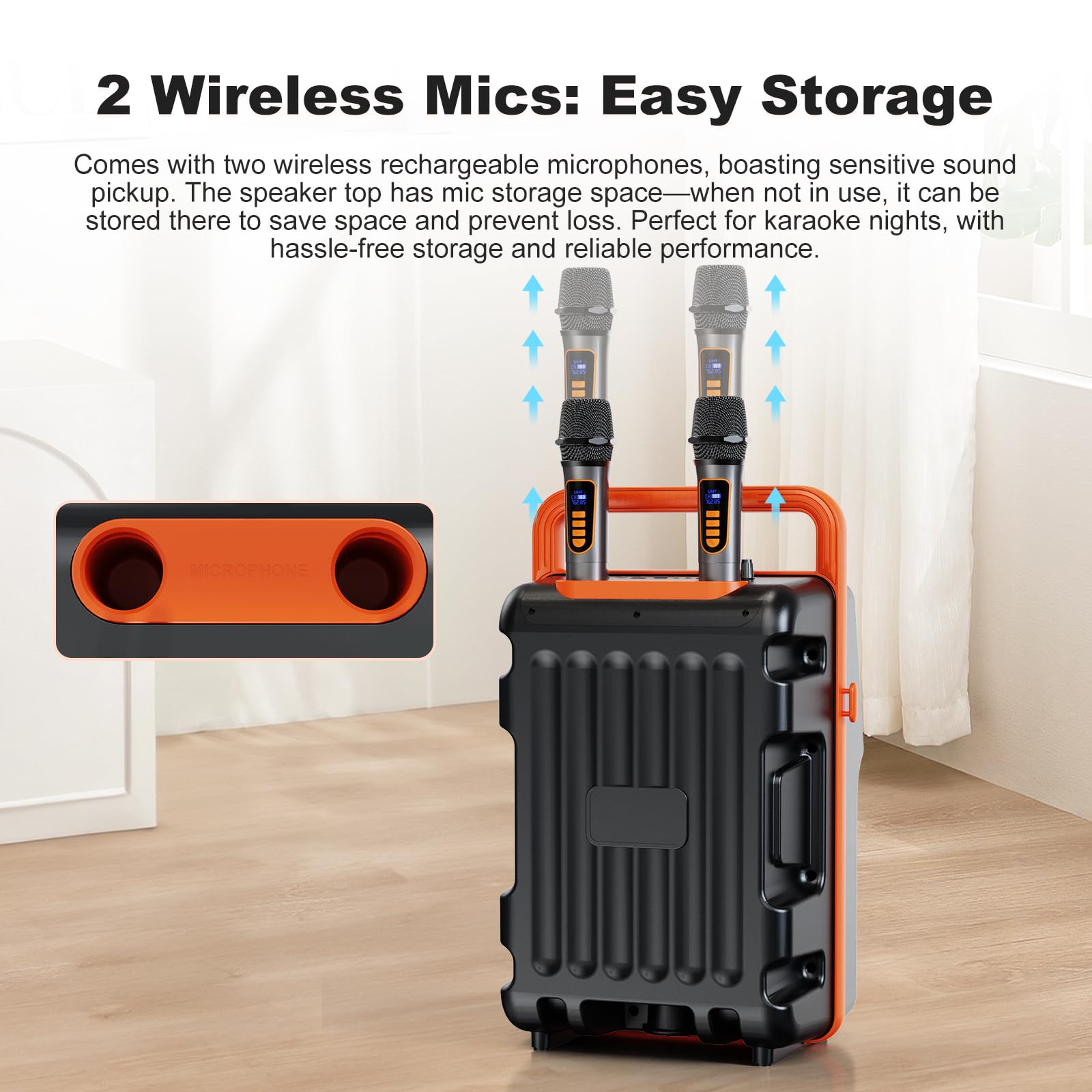 Macchina per karaoke con schermo integrato da 10,1 pollici, altoparlante Bluetooth con visualizzazione dei testi, mirroring dello schermo wireless per iOS e Android, telecomando e luci, 2 microfoni