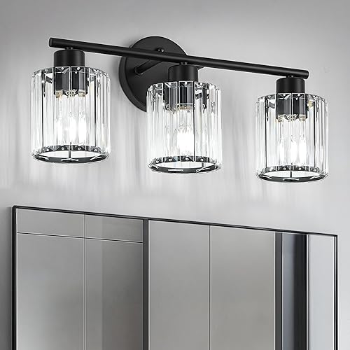 Lámparas de baño de cristal, accesorios de iluminación de baño sobre el espejo, modernas luces negras de tocador de 3 luces para espejo, baño,