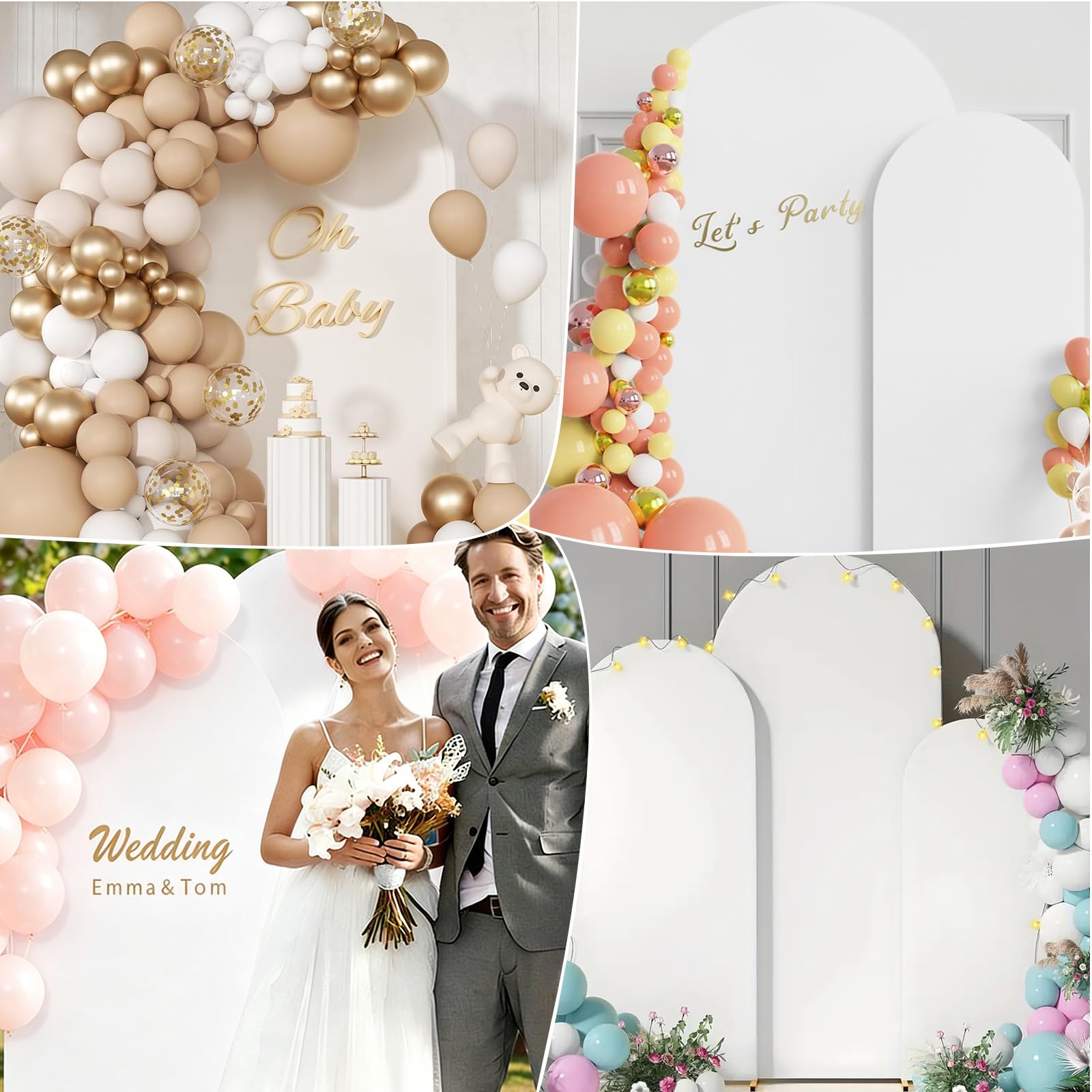 3 pezzi Cubierta de Arco de Boda,1.8M/2M/2.2M Cubierta de Soporte de Arco de Boda,Cubierta Elástica de Poliéster para Arco de Boda Fiesta Cumpleaños Ceremonia (Blanco)