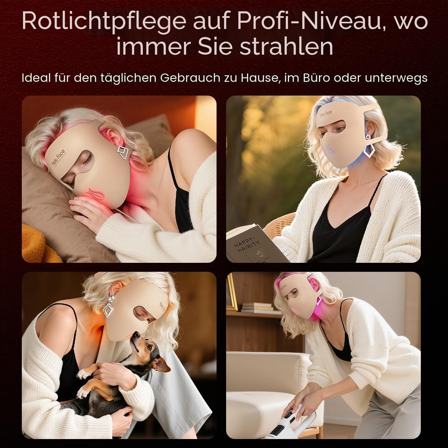 4D Rotlichttherapie Maske, 311 LEDs, 851 nm Infrarot Lichtwellen, LED-Gesichtsmaske, Lichttherapie für schnurlose Photonen-Technologie, Silikon-Hautverbesserung für Frauen mit Champagner