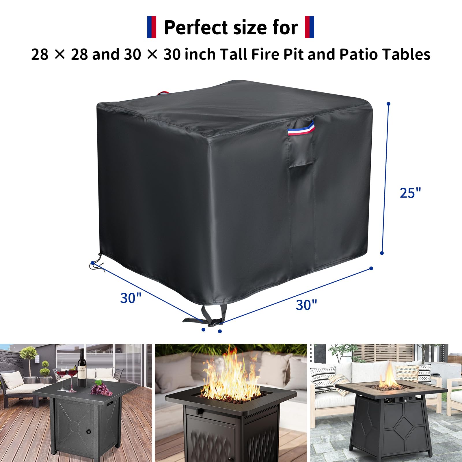 Saking Fire Pit Cover, 30 Inch Square Fire Table Cover