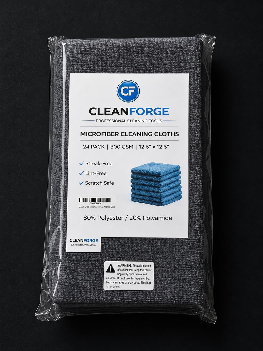 CLEANFORGE Microfiber Cleaning Cloths 24 Pack 300 GMS 12.6x12.6 Inch Lint Free Reusable Towels for Car, Kitchen, Glass