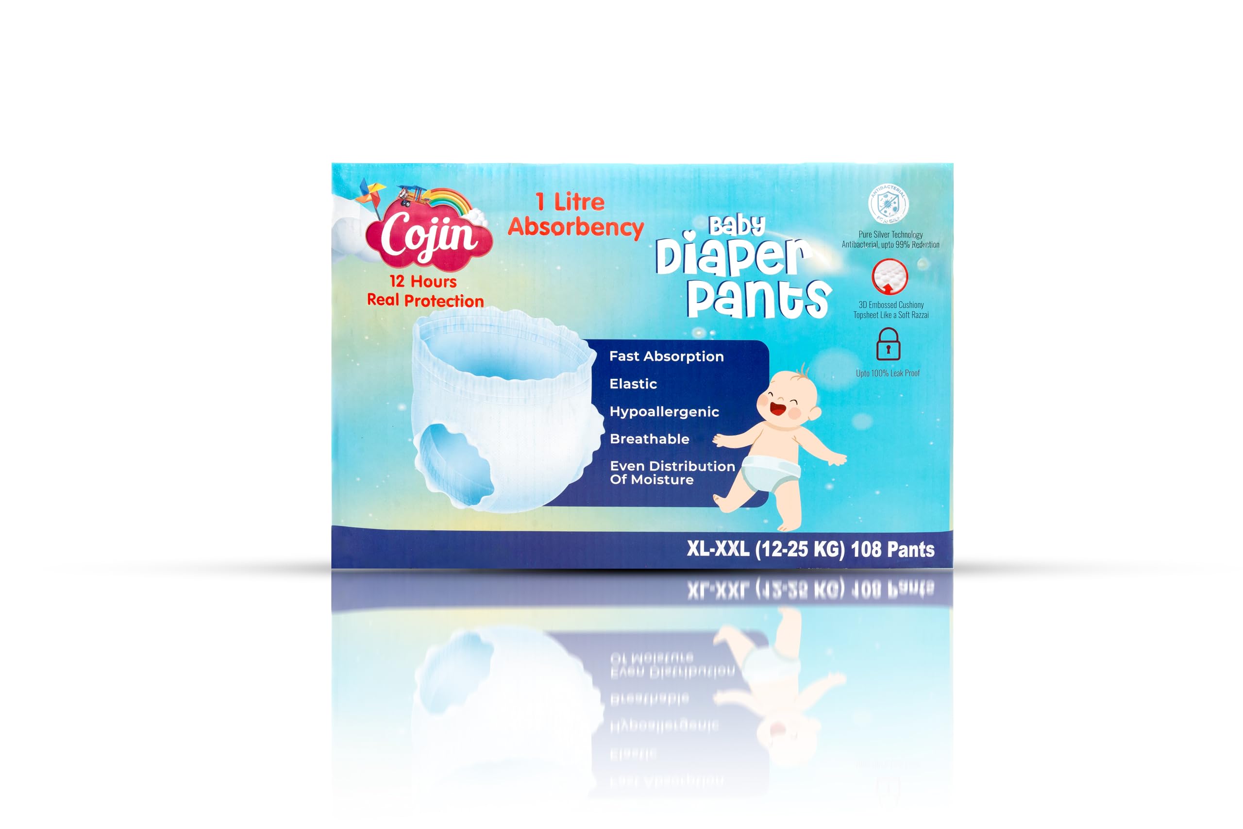 Cojin Premium sensitive skin Baby Diaper Pants (XL - XXL, 108 Baby Diaper Pants),1 litre absorbency,99% antibacterial.Most absorbent baby diaper in india.For sensitive skin.-image-40