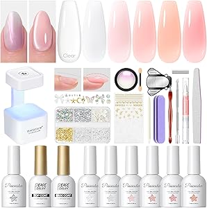 PEACECOLOR ジェルネイルキット 全38点 6色ビルダージェル+1色マグネットジェル ミラーパウダー付き ネイルライト対応 ベースコート&トップコート ネイルパーツ セルフネイル 初心者向け プロ ギフト