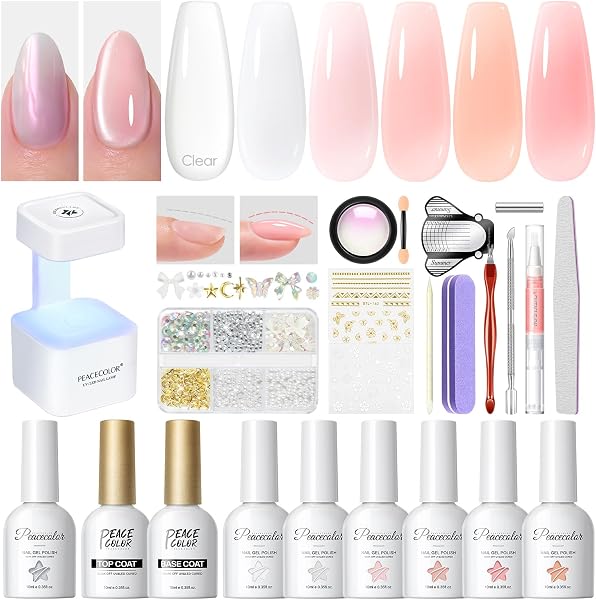 PEACECOLOR Builder Nail Gel con Lampara, Pintauñas Semipermanentes Claro Rosa Blanco Lechoso para Extensión Reconstrucción Decoración de Uñas Base Rubber Nail Art Manicura y Pedicura - 1