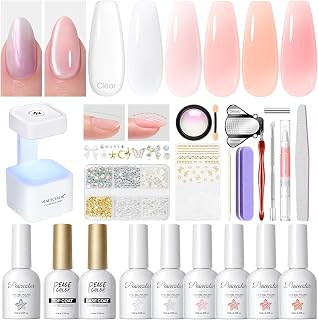 Peacecolor building gel for gel nails 10ML, 6 Colors Clear Milky Rose Builder Nail Gel with UV Nail Lamp - UV Nail Polish Nail Extension Modeling Extension Gel Base Nail Salon Manicure Set