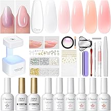 PEACECOLOR UV Nail Construction Gel with Lamp, Quick Builder Nail Gel Natur Colour Milky White Pink Clear Nail Polish Semi Permanent Kit for Strengthening Nail Extension, Rubber Base